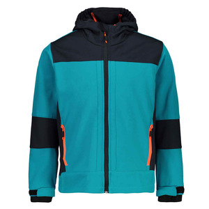 Veste polaire à capuche pour homme, coupe-vent, avec blocs de couleur et fermeture éclair, pour l'hiver, décontractée, pour l'extérieur, Teal Black Orange - Product Image 1