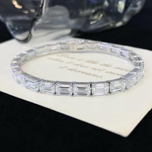 <b>Emerald</b> Cut Moissanite Gold Plated Flower Design Hip Hop Tennis Bracelet Channel Setting Classic Wedding Jewelry Anniversary - Product Image 1