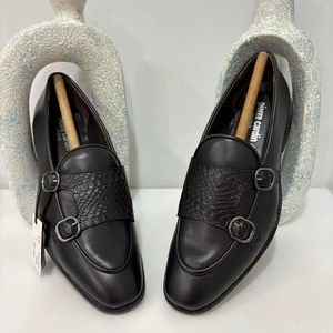 Chaussures habillées pour hommes à lacets, plateforme, double boucle, bout carré, style Oxford, en cuir véritable, semelle extérieure en caoutchouc TPR, confortables - Product Image 1