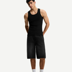 Shorts en jean pour homme, couleur unie, brodés, respirants, été, 100% coton, vintage, décontractés, coupe droite, multi-poches - Product Image 4
