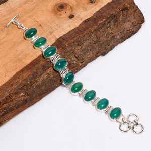 Pulsera de Plata con Gema de Calcedonia Verde en Forma Ovalada, Estilo Vintage, Plata de Ley 925, Joyería Bohemia, Regalo - Product Image 6