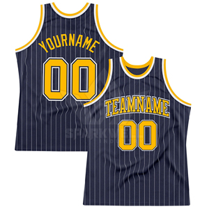 Camiseta de Baloncesto Personalizada con Rayas Amarillas y Azul Marino, Sin Mangas, de Malla Sublimada, Unisex para Adultos, Corte Regular, Nombre del Equipo y Número en la Parte Delantera - Product Image 6