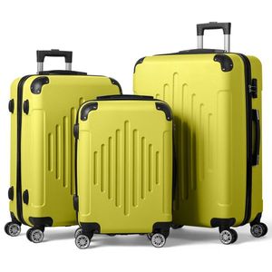 FCH Cream Yellow 3-in-1 Trolley Case with Diamond Stripes 2 Corners Elegant Luggage Set - Product Image 1