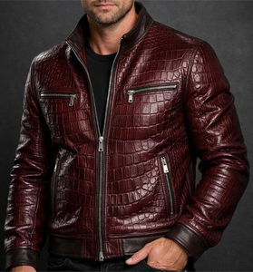 Veste bomber pour homme en cuir véritable vintage personnalisable, imperméable, col montant, logo sur le devant - Product Image 1