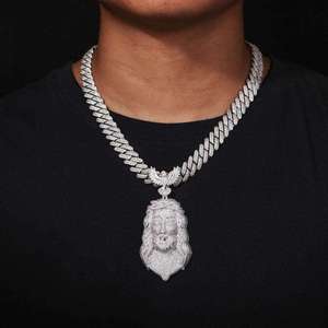 Nouveau Pendentif Collier Géant en Argent Moissanite avec Design 3D Hip Hop Rapper, Motif Jésus et Couronne de Fleurs Incrustée - Product Image 3
