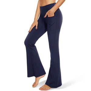 Pantalon de fitness côtelé pour femme, legging de yoga taille haute, pantalon évasé à jambe large, personnalisable, vente en gros, direct usine - Product Image 5