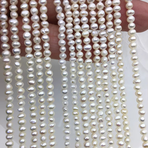 Perles de culture d'eau douce naturelles blanches A Plus, 3,5 mm, forme pomme de terre, haute brillance, en vrac, pour la fabrication de bijoux, tendance - Product Image 1