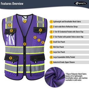 Hi Visibility Polyester Sleeveless Workwear Reflective Safety Vests <b>for</b> Men Women Mesh Fabric <b>Construction</b> Safety Apparel Neon - Product Image 2