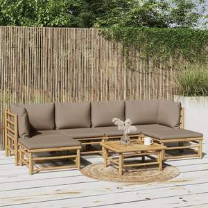 Ensemble de salon de jardin taupe avec bambou naturel, 100% polyester, meubles de jardin en bambou élégants - Product Image 1