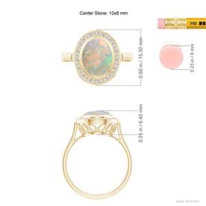 14K Solid <b>Gold</b> 14K Solid <b>Gold</b> Bezel-Set Oval London <b>Opal</b> <b>Ring</b> with Diamond Halo Handmade Customized Fine Jewelry Wedding - Product Image 2
