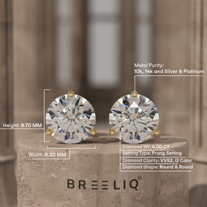 Pendientes de Diamantes Redondos, Oro de 14K, VVS2, Color G, Diamantes Cultivados en Laboratorio, Pendientes Solitarios, Joyería Fina Elegante, Regalo para Mujer - Product Image 2