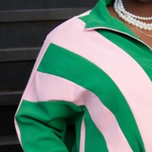   Ensemble de survêtement rétro vert et rose pour femme, deux pièces, veste zippée et pantalon de jogging, broderie de lettres grecques, style décontracté et sportif - Product Image 2