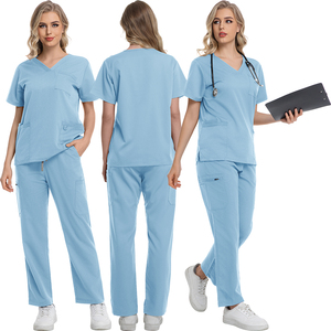 Quick Drying Woven Polyester Hospital <b>Scrub</b> Uniform <b>Set</b> Soft Touch Nurse USA Style V Neck <b>Scrub</b> <b>Set</b> for Women Needle Detection - Product Image 2