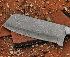 Couteau de Chef Hachoir à Viande et Légumes en Acier Damas Forgé à la Main, Manche Ambidextre en Corne de Bélier, Lame de 7 Pouces, Style Moderne - Product Image 2