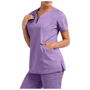 Women Blue <b>Scrub</b> <b>Top</b> Polyester Woven Hospital Uniform <b>Scrub</b> <b>Tops</b> - Product Image 2