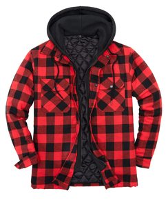 Men's Thick Sherpa Lined Canvas Checkered <b>Flannel</b> Hoodie Shirt <b>Jacket</b> with Hand Pockets Stand Collar Streetwear Patchwork Design - Product Image 2