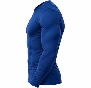 T-shirt sportif à manches longues pour homme, séchage rapide, col rond uni, coupe ajustée, tricoté en polyester, logo frontal imprimé par transfert thermique - Product Image 3