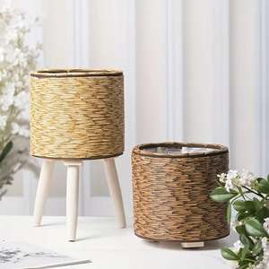Pot de fleurs tissé à la main avec support en bois, vase rond pour plantes d'intérieur, fabriqué en Chine pour la décoration de la maison - Product Image 4
