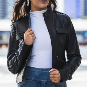 Nuevas Chaquetas Negras Personalizadas al por Mayor con Logotipo para Mujer, Chaqueta Vintage para Invierno, Abrigos de Cuero Elegantes, Chaqueta Bomber Genuina, Ropa Urbana - Product Image 2