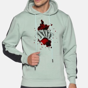 Men's <b>Mint</b> <b>Green</b> Hooded Sweatshirt with Front Logo Design Regular Fit Casual Pullover Winter Discharge Printing Solid Pattern - Product Image 1