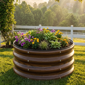 Jardinière Circulaire en Bois Rustique pour Jardin Extérieur, Pot de Fleurs pour Plantes Vertes, Finition Naturelle, Fleurs et Plantes Vertes, Style Rustique - Product Image 1
