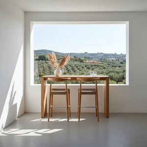 Chaise de bar robuste Mudi Luxury en teck massif, finition naturelle, design scandinave, pour usage commercial, scolaire et extérieur - Product Image 2