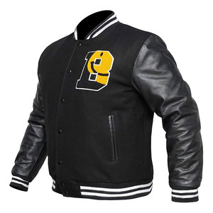 Veste de baseball pour homme en cuir avec logo personnalisé, broderie noire, veste universitaire bleu clair, service OEM - Product Image 1