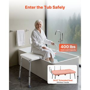 Sedia da doccia resistente con capacità di 180 kg, con braccioli, schienale, fessura per tenda e altezza regolabile, panca di trasferimento per vasca da bagno - Product Image 2