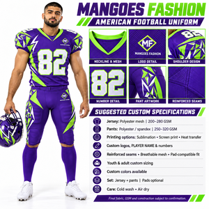 Conjunto de Uniforme de Fútbol Americano para Hombre, Cuello en V, Manga Corta, Acolchado, Personalizado con Impresión por Transferencia de Calor, Ecológico y Transpirable - Product Image 6