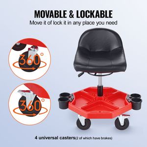 Sgabello Regolabile per Riparazioni Auto con Cuscino Comfort 17 x 15 e Vassoio Portaoggetti, Ruote da 5 Pollici - Product Image 5