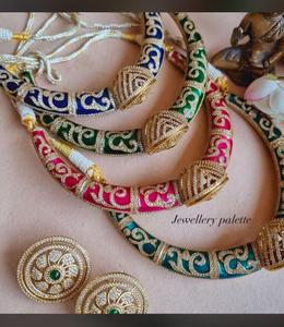 Conjunto de Collar y Gargantilla de Latón Chapado en Oro con Esmalte Verde y Piedras de Circonio para Mujer, Joyería Étnica para Bodas y Fiestas - Product Image 2
