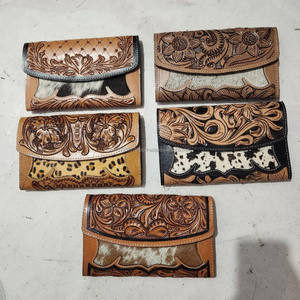 Porte-monnaie sculpté usiné à la main pochette coque de téléphone élégant en cuir véritable cheveux sur portefeuille en cuir de vachette multi-usages portefeuilles en cuir occidental - Product Image 2