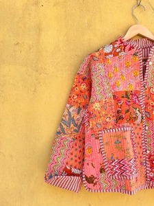 Beautiful Quilted <b>Patchwork</b> <b>Jacket</b> Women's Mandarin Collar Three Quarter Sleeve Hand Embroidered Short Length Autumn Style - Product Image 3