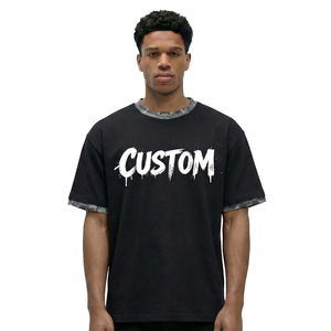 SHY SPORTS Men's 100% Cotton Streetwear T-<b>shirt</b> Custom Tshirt Printing Design Heavyweight Oversized <b>Patchwork</b> Neck T <b>Shirt</b> - Product Image 2