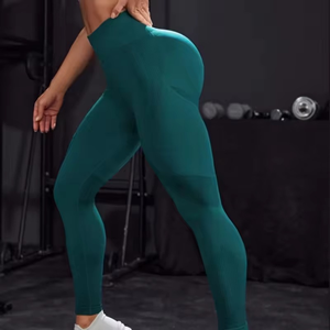 Leggings de Cintura Alta para Mujer, Color Sólido, Acanalados, Ropa Deportiva, Elásticos en Cuatro Direcciones, Pantalones de Yoga, Verde Azulado - Product Image 2