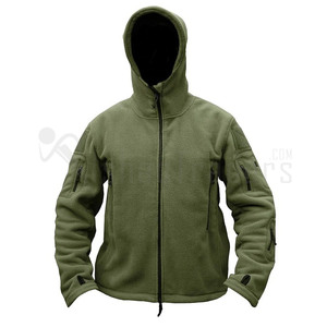 Men's Olive Green polar Fleece Hooded <b>Jacket</b> <b>With</b> <b>Zipper</b> Front And Multiple <b>Pockets</b> Casual Outdoor Wear Autumn Season - Product Image 1