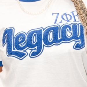 T-shirt en chenille Zeta Phi Beta Sorority pour femme, bleu et blanc, avec lettres grecques, coupe ajustée, motif diamants, 100 % coton biologique, idéal pour l'été - Product Image 3