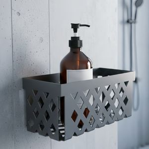 Cesta de ducha de lujo moderna rectangular de acero inoxidable de una pieza para montaje en pared con orificio de diamante, calidad hotelera - Product Image 3