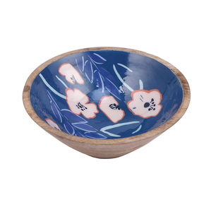 Tazón para servir de madera y resina con diseño impreso en negro, madera de mango natural, para servir frutas y ensaladas - Product Image 4