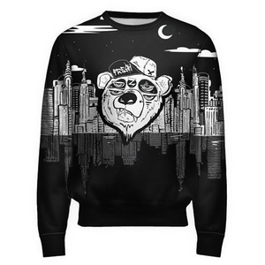 Sudadera Negra de Cuello Redondo para Hombre, Corte Regular, Tejido de Punto, Estampado Bear City, Ropa Casual de Invierno, Transpirable y de Secado Rápido - Product Image 1