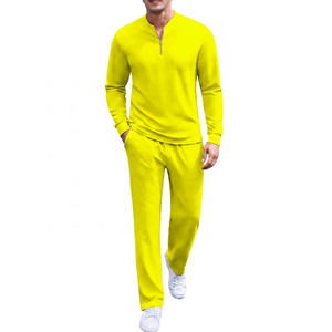 Survêtement mi-zippé marron pour homme, manches longues, couleur unie, tenue décontractée, coupe classique, en polyester avec poches latérales - Product Image 2