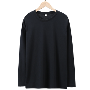 เสื้อยืดคอกลมแขนยาวผู้ชาย T Plus สีดำล้วน ผ้าฝ้ายเจอร์ซีย์ ระบายอากาศได้ดี แบบลำลอง - Product Image 2