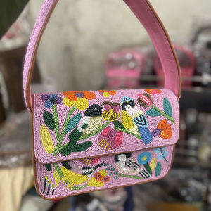 Embroidered Cross-stitching Needlework Handcrafted Beaded Cotton <b>Handbag</b> Purse Shoulder Bag <b>Sequined</b> Decoration Customized - Product Image 2
