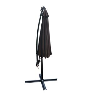 10 ft esterno a energia solare LED illuminato Patio ombrello impermeabile 8 costole a manovella Base croce parasole per giardino ponte cortile - Product Image 6