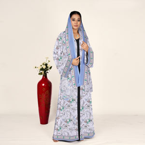 Abaya Abierta de Chifón Estampado con Pañuelo a Juego, Vestido Islámico Modesto de Manga Larga para Mujer, Estilo Árabe Contemporáneo - Product Image 1