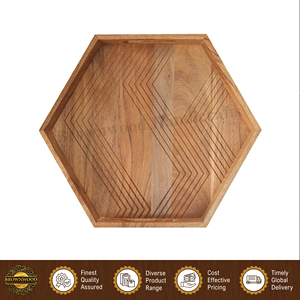 Plateaux en bois les plus vendus, écologiques, en bois de manguier, forme hexagonale, pour servir les aliments dans les hôtels et les restaurants - Product Image 3