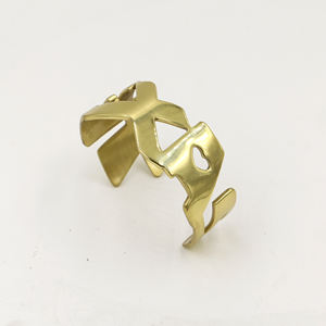 Handmade Raw Brass Cuff <b>Bracelet</b> for Women - Geometric Cut Out Open Bangle - Minimalist Statement Jewelry - <b>Adjustable</b> Gift - Product Image 1