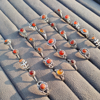Bagues ajustables en alliage d'argent et laiton, ornées de pierres naturelles de cornaline, style bohème, couleur orange, pour mariage, collection unisexe en gros