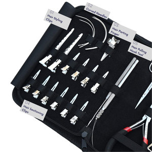 Kit Profesional de Herramientas para Extensiones de Cabello con Cuentas Forradas de Silicona en Negro, Marrón y Beige, Alicates de Microlink y Tijeras - Product Image 2