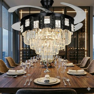 Modern <b>Crystal</b> <b>LED</b> <b>Ceiling</b> Fan with Retractable Blades Remote Control Silent Chandelier Lamp for Bedroom Home Decor Lamp - Product Image 4